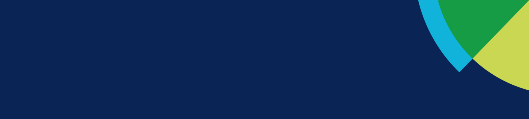 Abstrakte Grafik mit dunkelblauem Hintergrund und farbigem Kreisdiagramm-Segment in Türkis, Grün und Gelb in der rechten oberen Ecke.