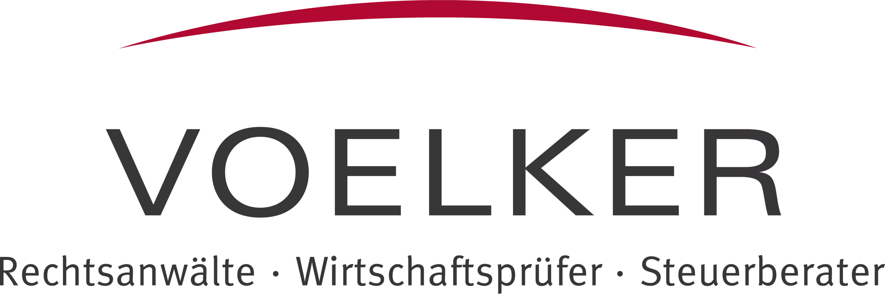 Logo der Kanzlei VOELKER mit rotem Bogen darüber und den Schlagwörtern "Rechtsanwälte, Wirtschaftsprüfer, Steuerberater" darunter.