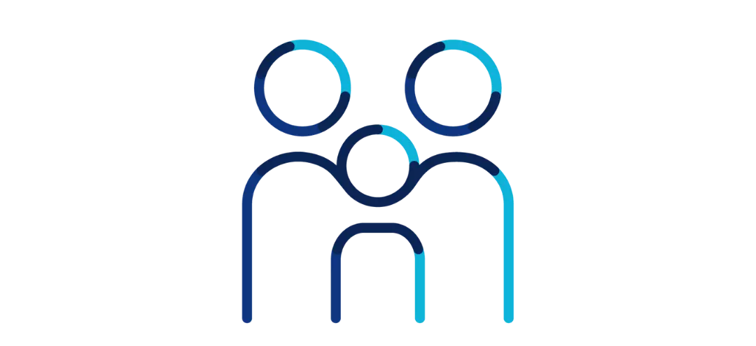 „Symbolgrafik mit drei stilisierten Personen in Blautönen – Darstellung von Gemeinschaft, Team oder Zusammenarbeit.“