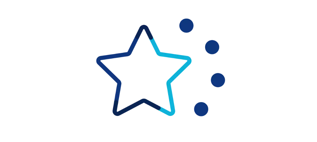 Symbol eines stilisierten Sterns mit drei Punkten – grafisches Icon in Blautönen.