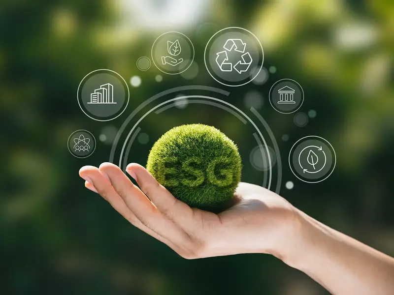 Handfläche mit einer Pflanze, symbolisch für ESG und Nachhaltigkeit