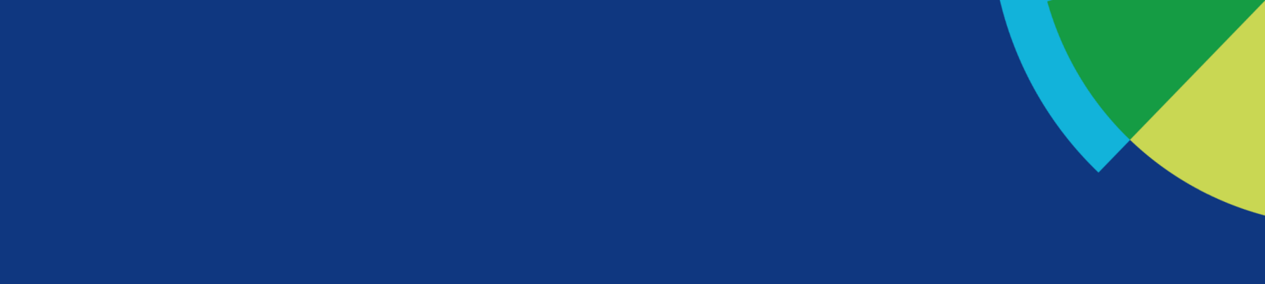 Abstrakte Grafik mit dunkelblauem Hintergrund und farbigem Kreisdiagramm-Segment in Türkis, Grün und Gelb in der rechten oberen Ecke.