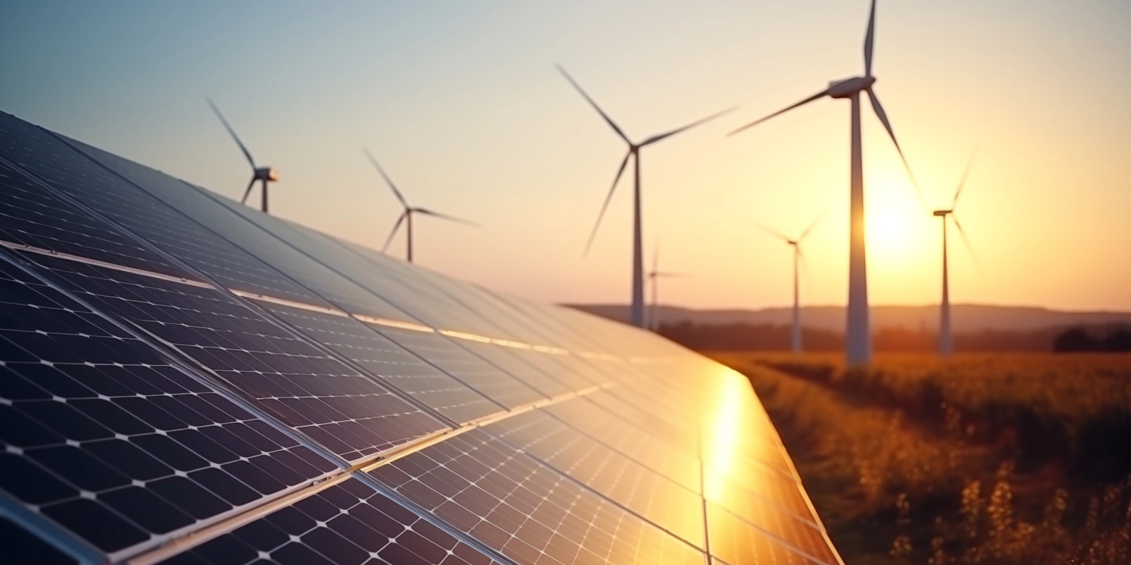 Solaranlage und Windmühlen, Symbol für grüne Energie