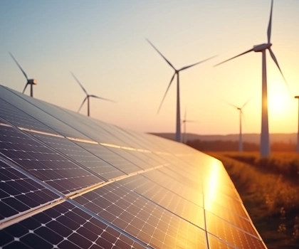 Solaranlage und Windmühlen, Symbol für grüne Energie